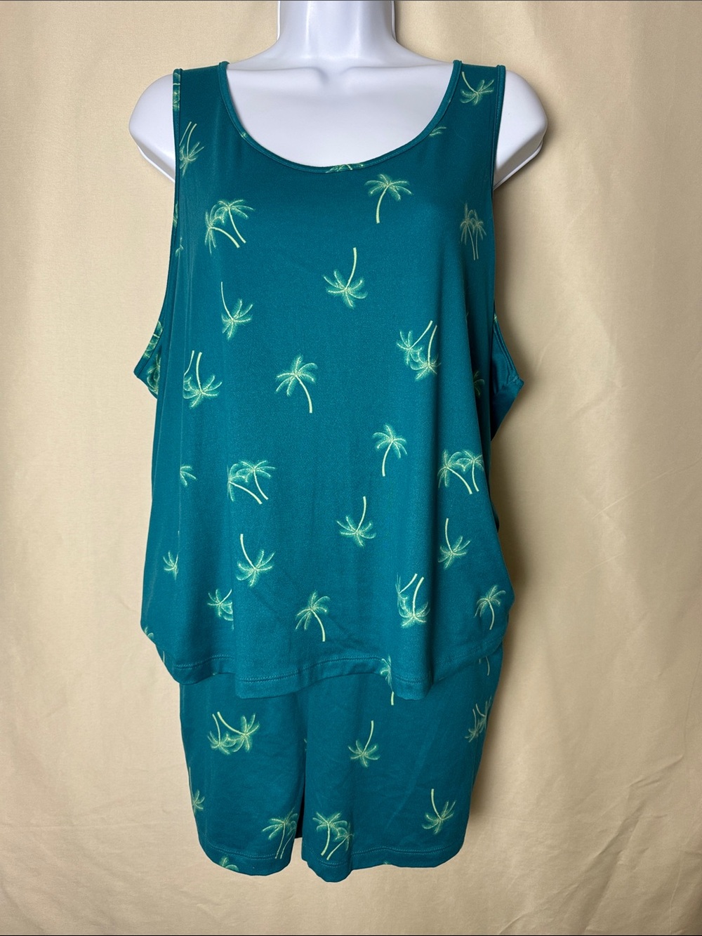 Teal Palm-Print Sleep Set Tank & Shorts